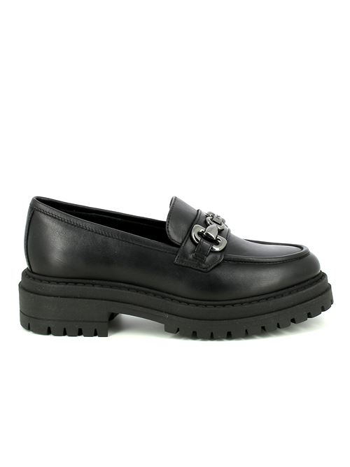 mocassino da donna in pelle nera con morsetto metallico e fondo carrarmato NERO GIARDINI | I411410D100